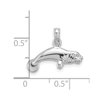 Sterling Silver De-Ani Rhodium-Plated Polished 3D Manatee Pendant