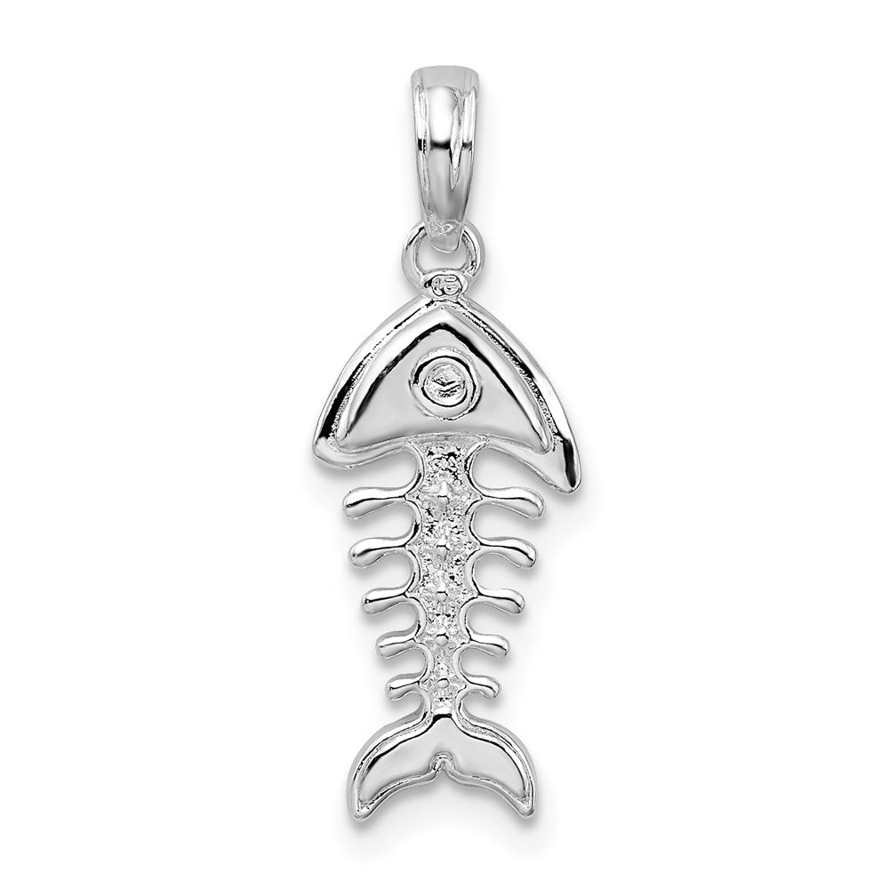 Sterling Silver De-Ani Rhodium-Plated Polished 3D Fishbone Pendant