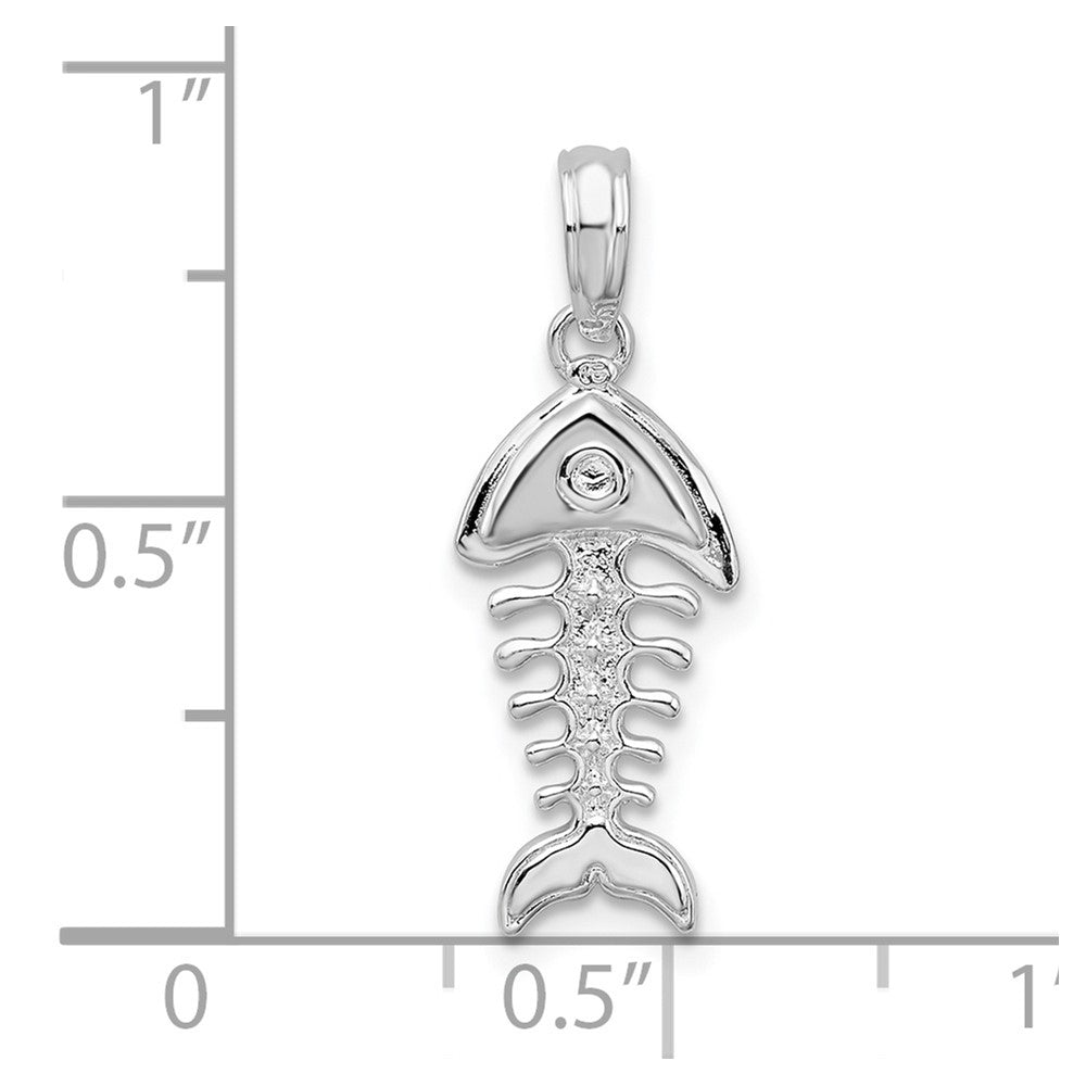 Sterling Silver De-Ani Rhodium-Plated Polished 3D Fishbone Pendant
