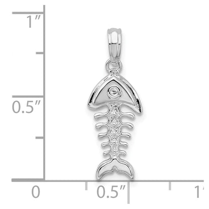 Sterling Silver De-Ani Rhodium-Plated Polished 3D Fishbone Pendant