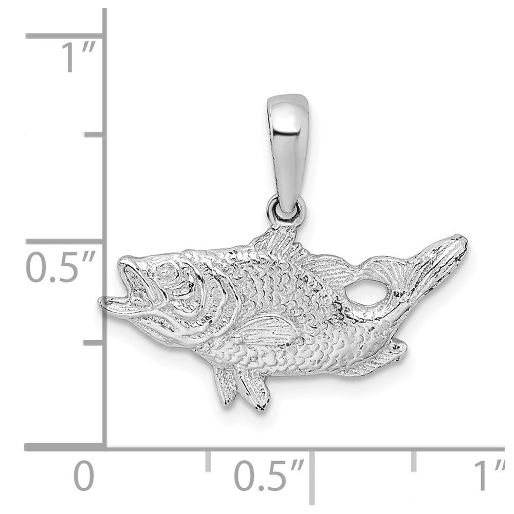 Sterling Silver De-Ani Rhodium-Plated Polished Open Mouth Bass Fish Pendant