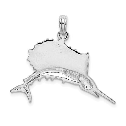 Sterling Silver De-Ani Rhodium-Plated Polished Sailfish Pendant