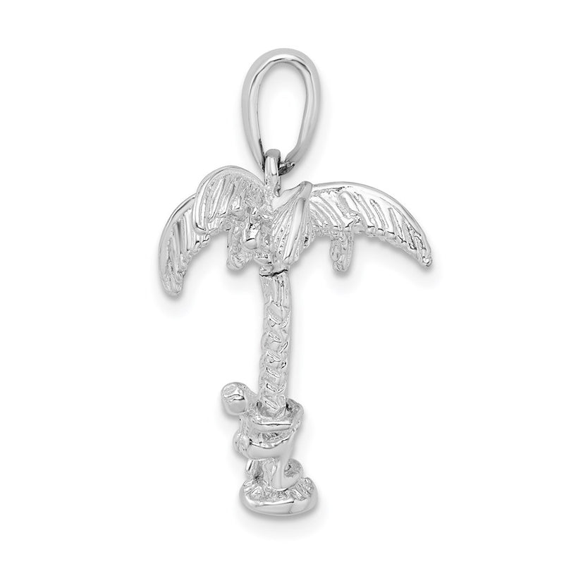 Sterling Silver De-Ani Rhodium-Plated 3D Palm Tree With Moving Climber Pendant