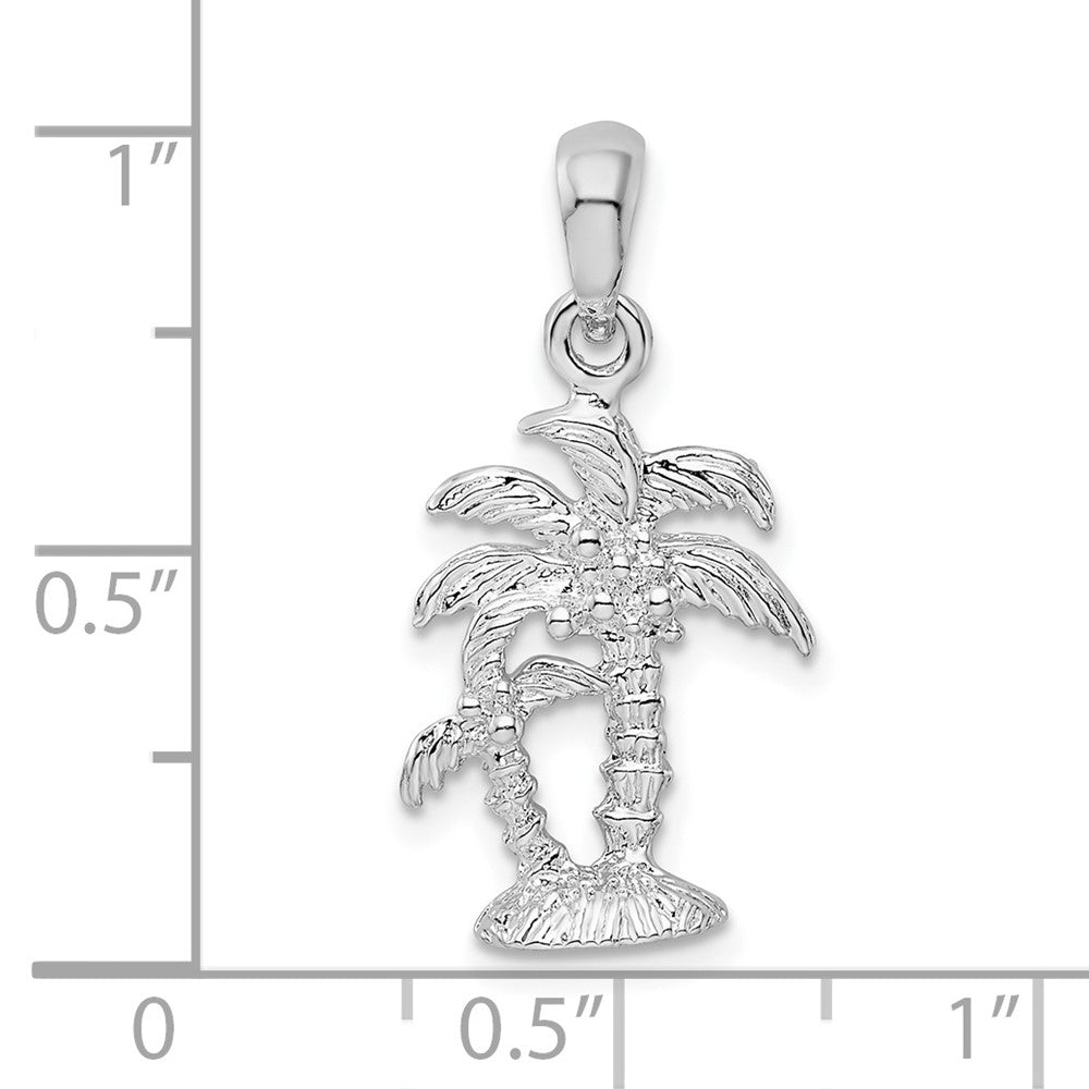 Sterling Silver De-Ani Rhodium-Plated Polished And Textured 3D Two Palm Trees Pendant