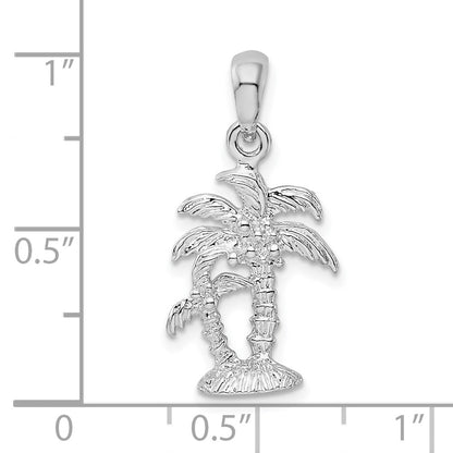 Sterling Silver De-Ani Rhodium-Plated Polished And Textured 3D Two Palm Trees Pendant