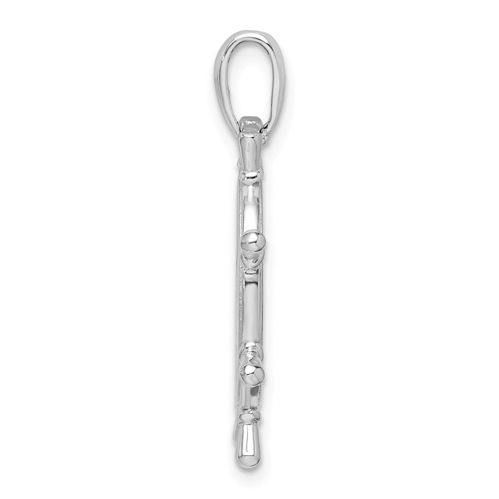 Sterling Silver De-Ani Rhodium-Plated Polished Cut-Out 3D Ships Wheel Pendant