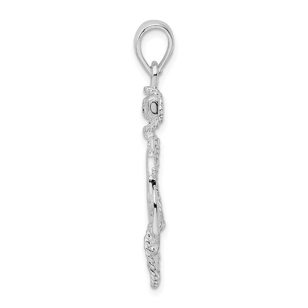 Sterling Silver De-Ani Rhodium-Plated Polished Anchor With Ships Wheel Pendant