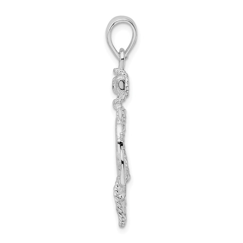 Sterling Silver De-Ani Rhodium-Plated Polished Anchor With Ships Wheel Pendant