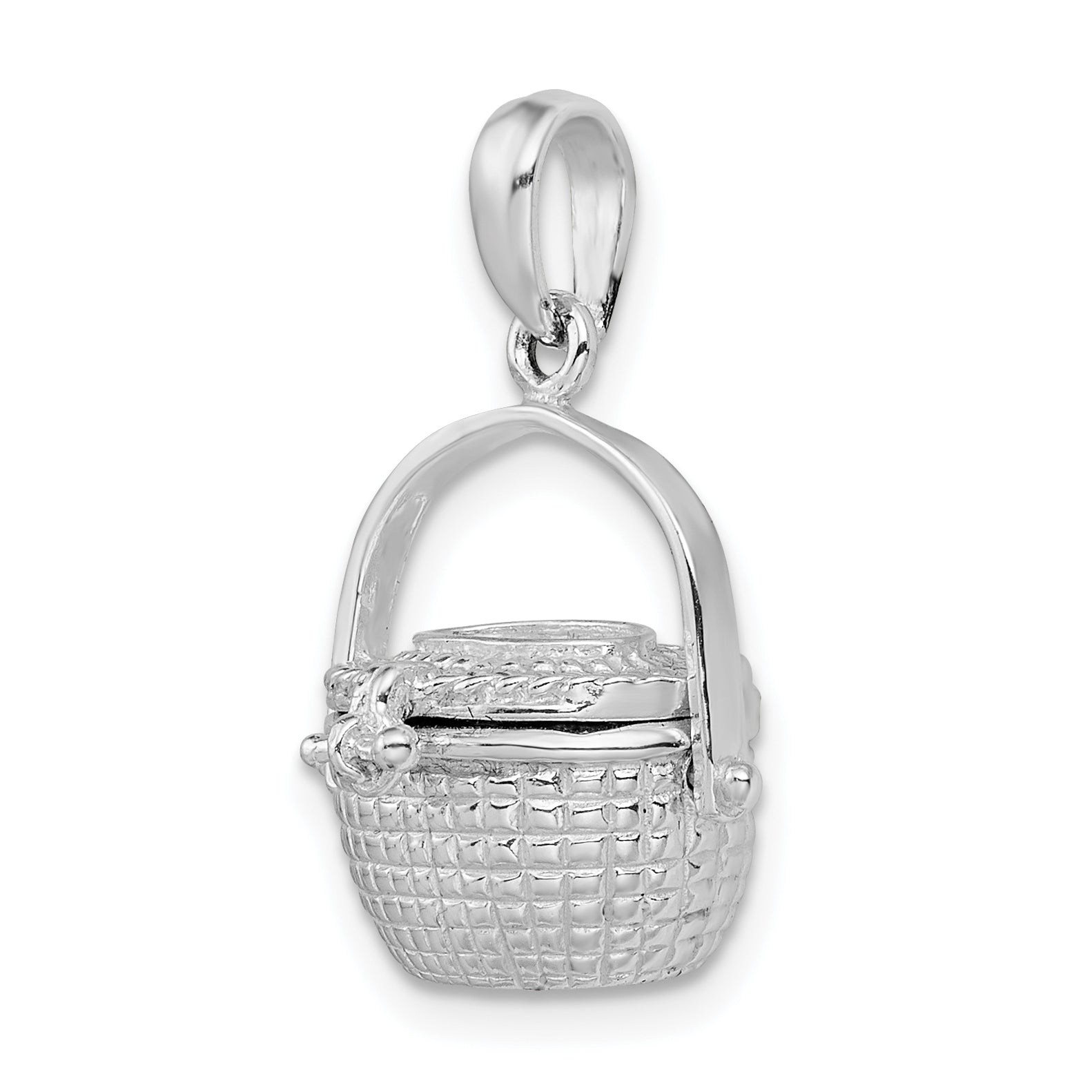 Sterling Silver De-Ani Rhodium-Plated 3D Moveable Large Nantucket Basket Pendant
