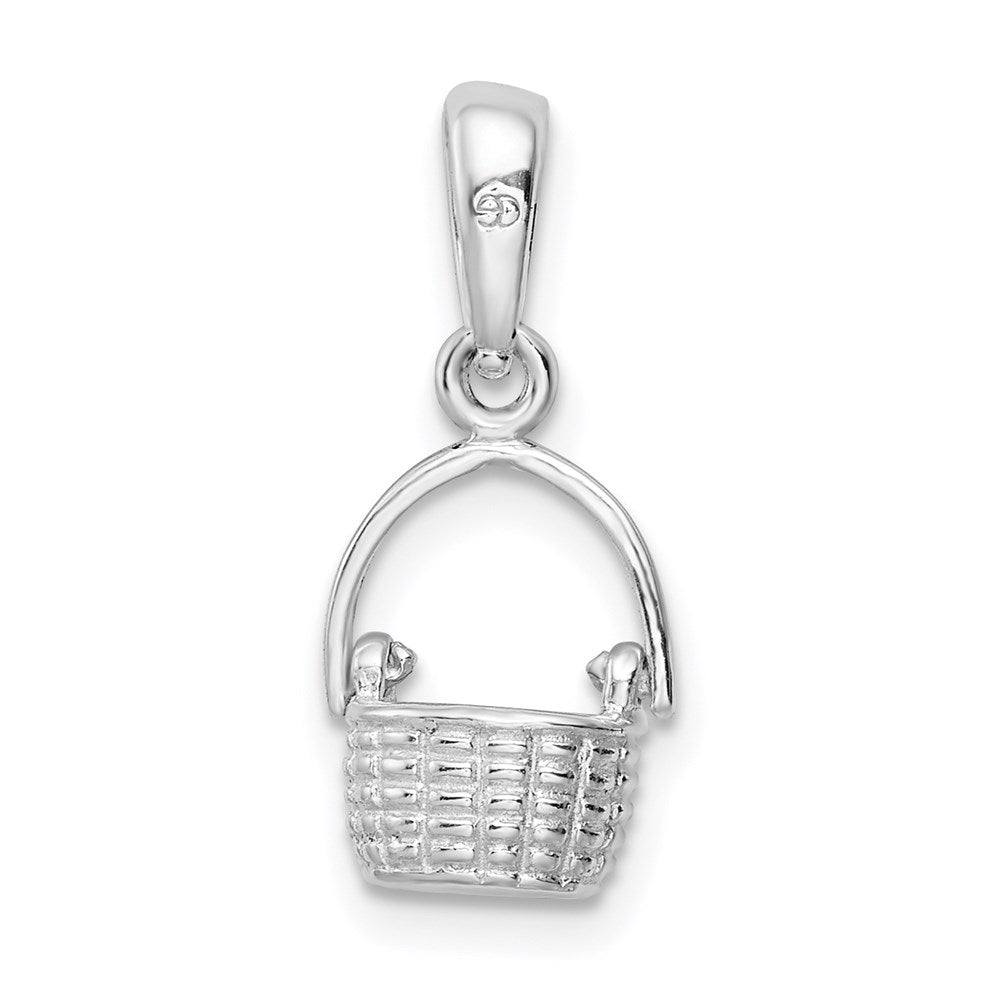 Sterling Silver De-Ani Rhodium-Plated 3D Basket With Moving Handle Pendant