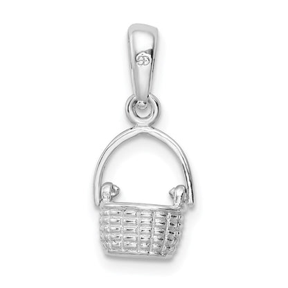 Sterling Silver De-Ani Rhodium-Plated 3D Basket With Moving Handle Pendant
