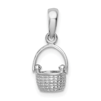 Sterling Silver De-Ani Rhodium-Plated 3D Basket With Moving Handle Pendant
