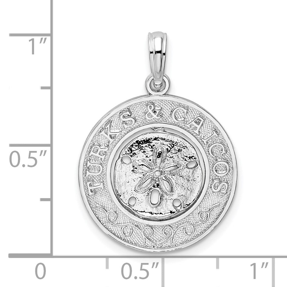 Sterling Silver De-Ani Rhodium-Plated Textured Turks And Caicos Sand Dollar Pendant