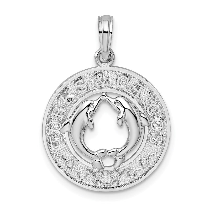 Sterling Silver De-Ani Rhodium-Plated Textured Turks And Caicos Dolphins Pendant