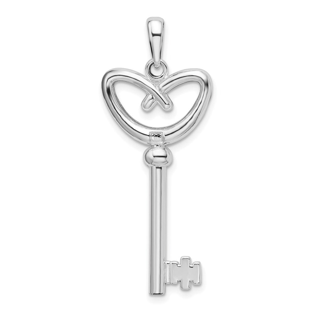 Sterling Silver De-Ani Rhodium-Plated 3D Key To My Heart Pretzel Top Pendant