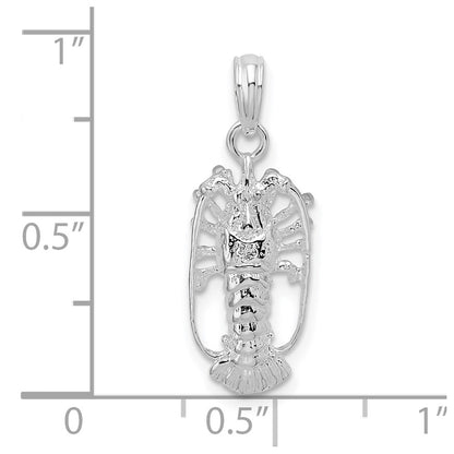 Sterling Silver De-Ani Rhodium-Plated Polished Small Florida Lobster Pendant