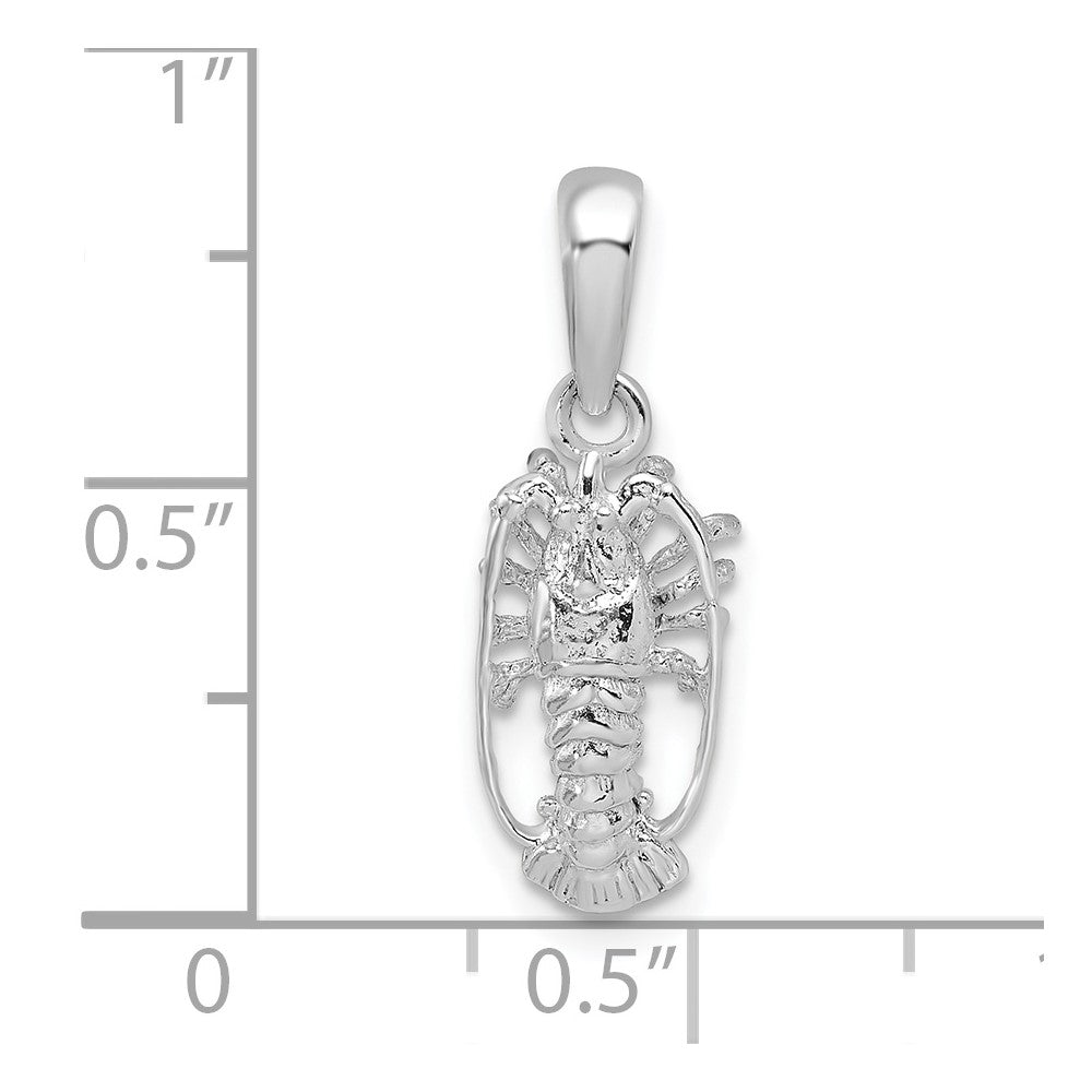 Sterling Silver De-Ani Rhodium-Plated Polished Small Florida Lobster Pendant