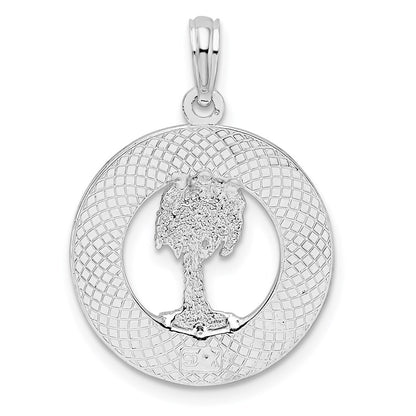 Sterling Silver De-Ani Rhodium-Plated Textured Siesta Key Florida With Palm Tree Pendant