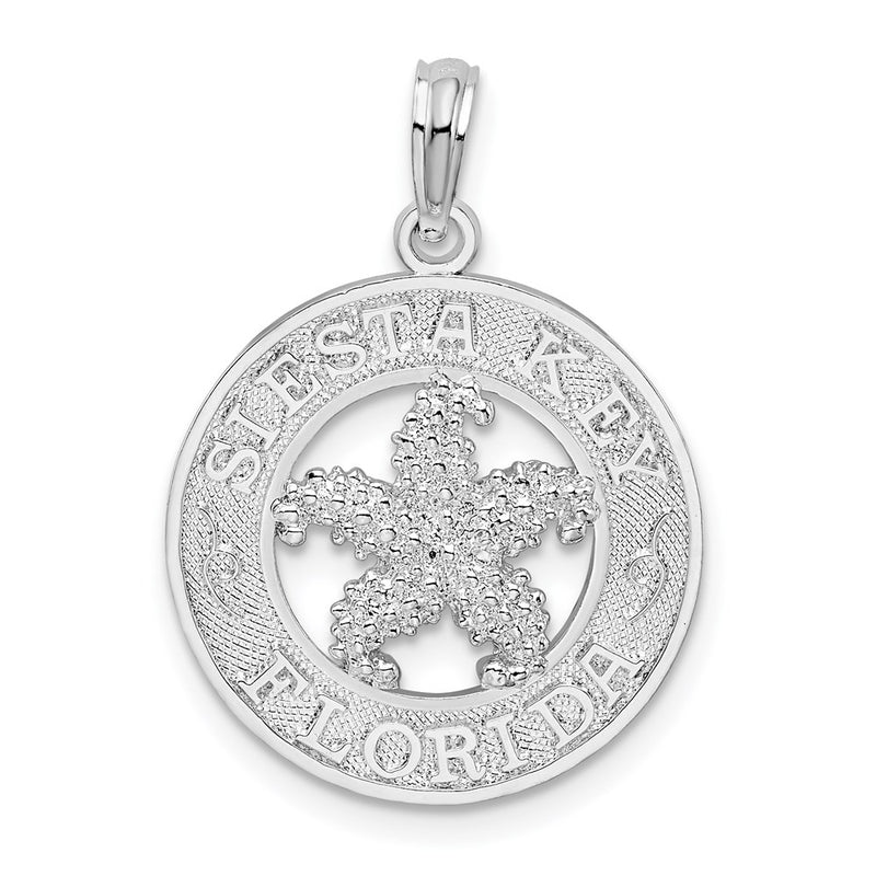 Sterling Silver De-Ani Rhodium-Plated Textured Siesta Key Florida With Starfish Pendant