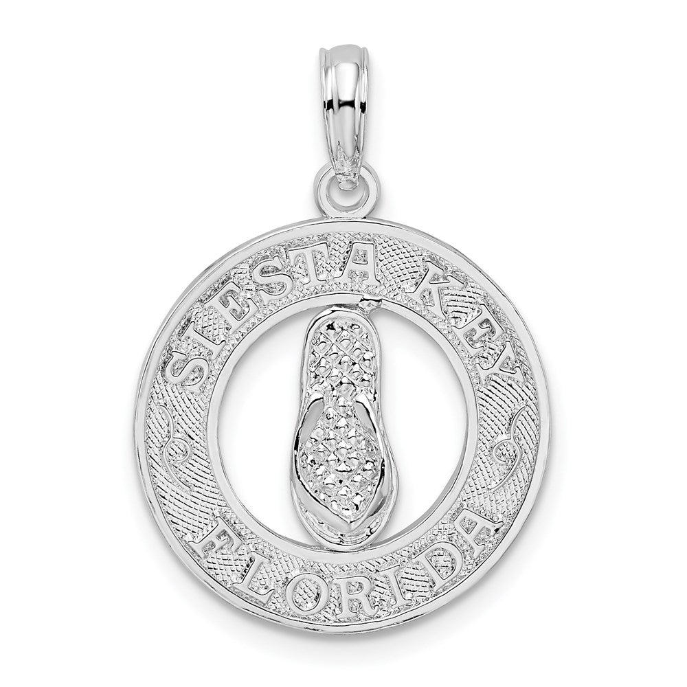 Sterling Silver De-Ani Rhodium-Plated Textured Siesta Key Florida With Flip-Flop Pendant