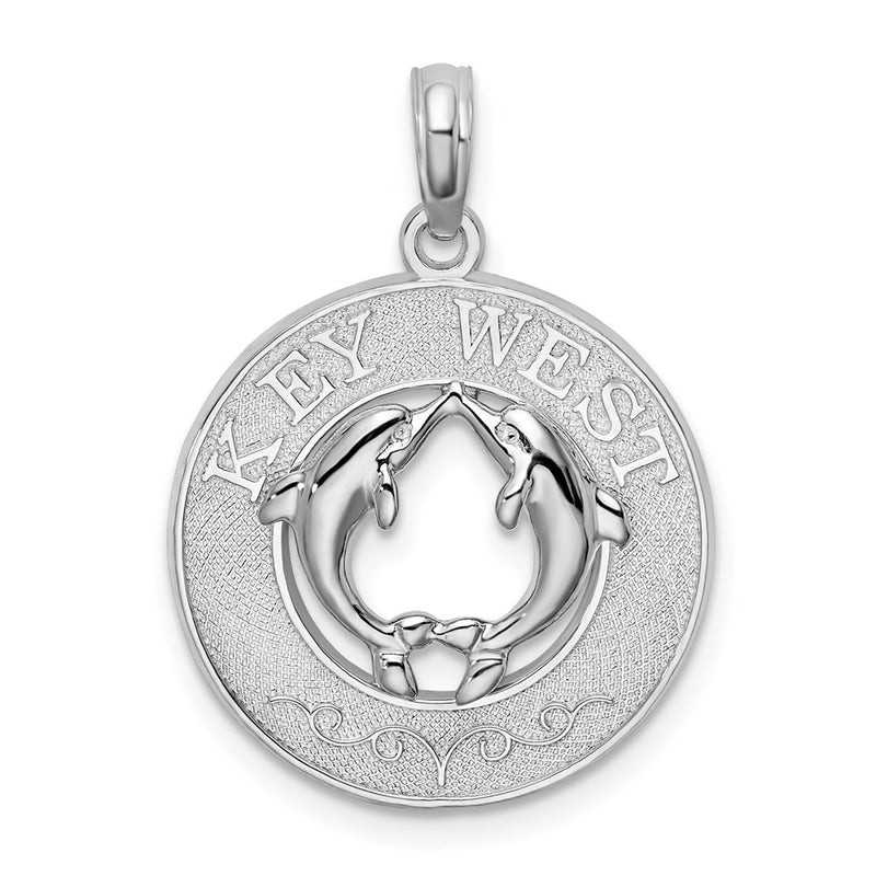 Sterling Silver De-Ani Rhodium-Plated Textured Key West With Dolphins Pendant
