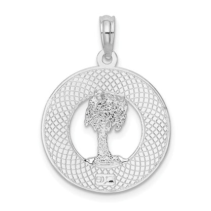 Sterling Silver De-Ani Rhodium-Plated Textured Key West With Palm Tree Pendant