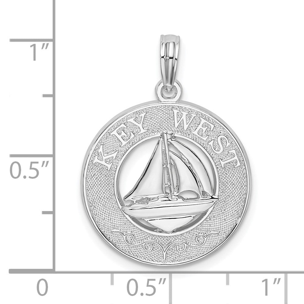 Sterling Silver De-Ani Rhodium-Plated Textured Key West With Sailboat Pendant