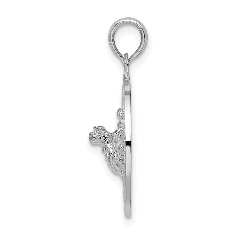 Sterling Silver De-Ani Rhodium-Plated Polished Puerto Rico Circle Frog Pendant