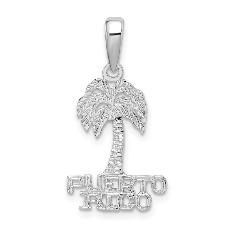 Sterling Silver De-Ani Rhodium-Plated Polished Puerto Rico Palm Tree Pendant