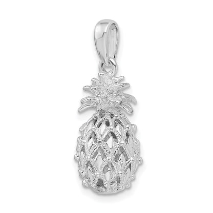 Sterling Silver De-Ani Rhodium-Plated Polished 3D Cut-Out Medium Pineapple Pendant