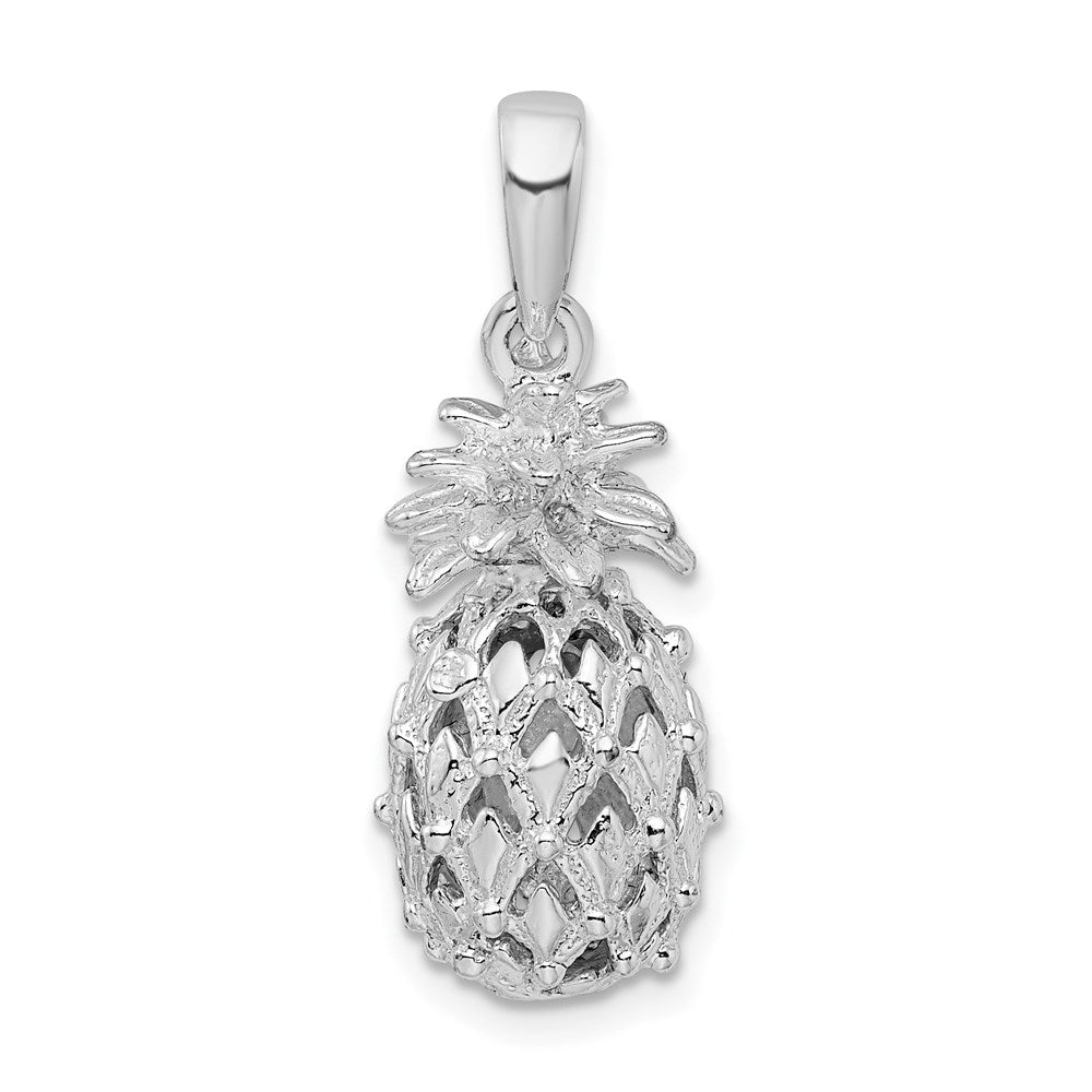 Sterling Silver De-Ani Rhodium-Plated Polished 3D Cut-Out Medium Pineapple Pendant