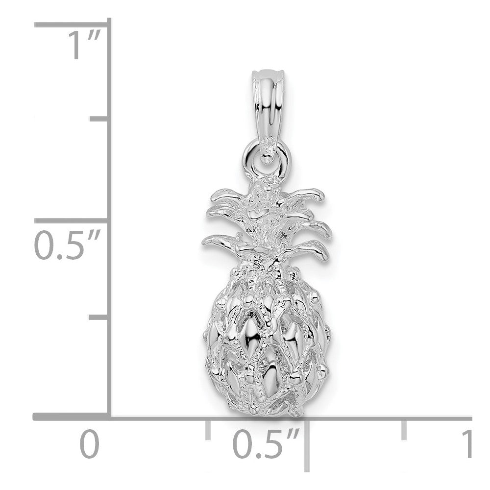 Sterling Silver De-Ani Rhodium-Plated Polished 3D Cut-Out Small Pineapple Pendant