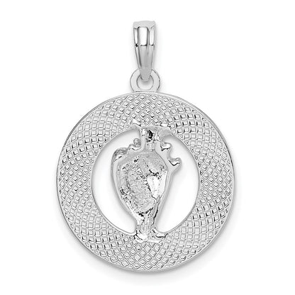Sterling Silver De-Ani Rhodium-Plated Polished Bahamas Circle With Shell Pendant