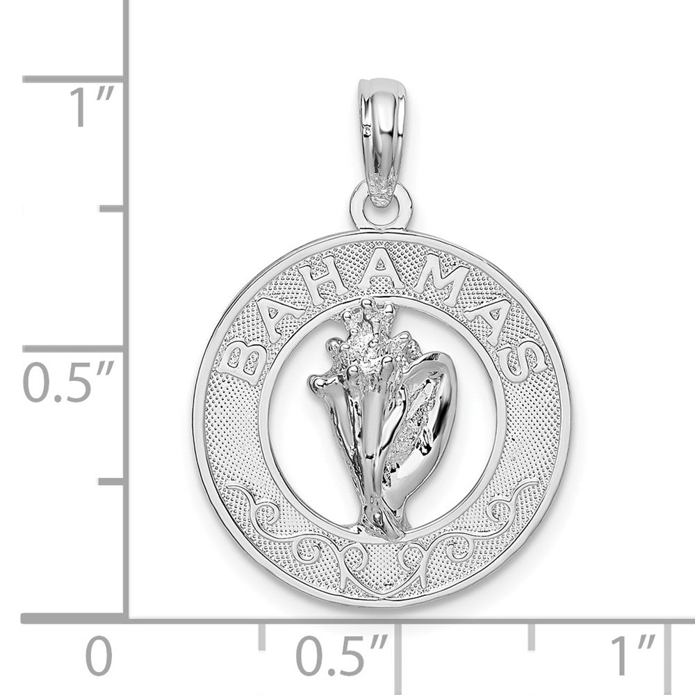 Sterling Silver De-Ani Rhodium-Plated Polished Bahamas Circle With Shell Pendant