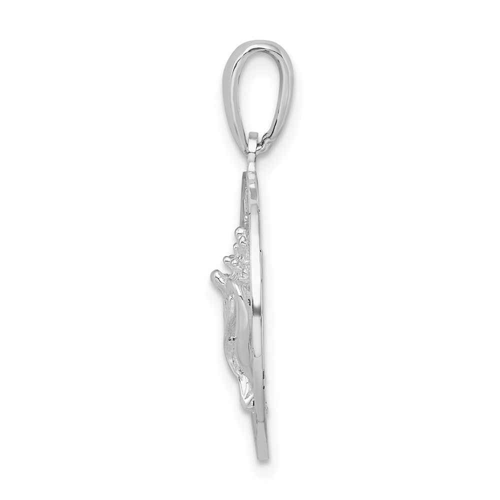 Sterling Silver De-Ani Rhodium-Plated Polished Antigua W.I. Circle Shell Pendant