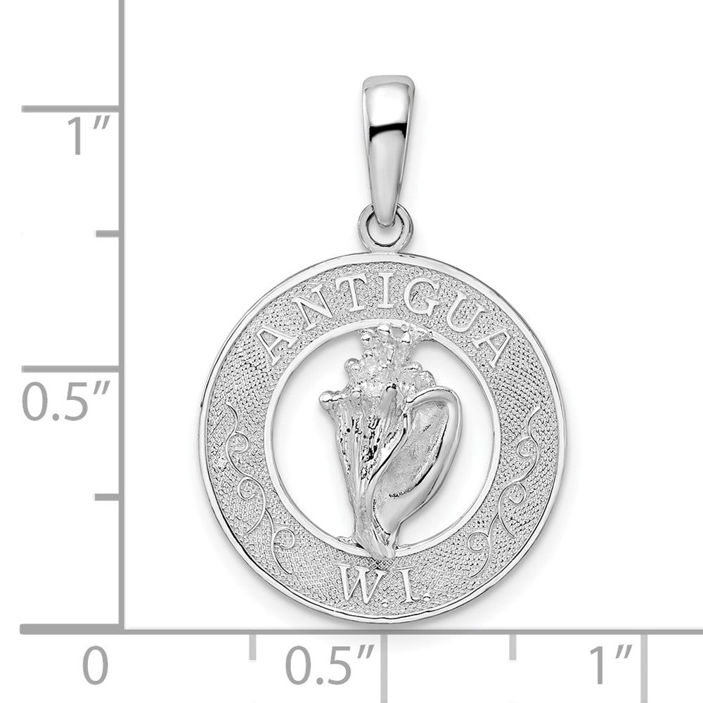 Sterling Silver De-Ani Rhodium-Plated Polished Antigua W.I. Circle Shell Pendant