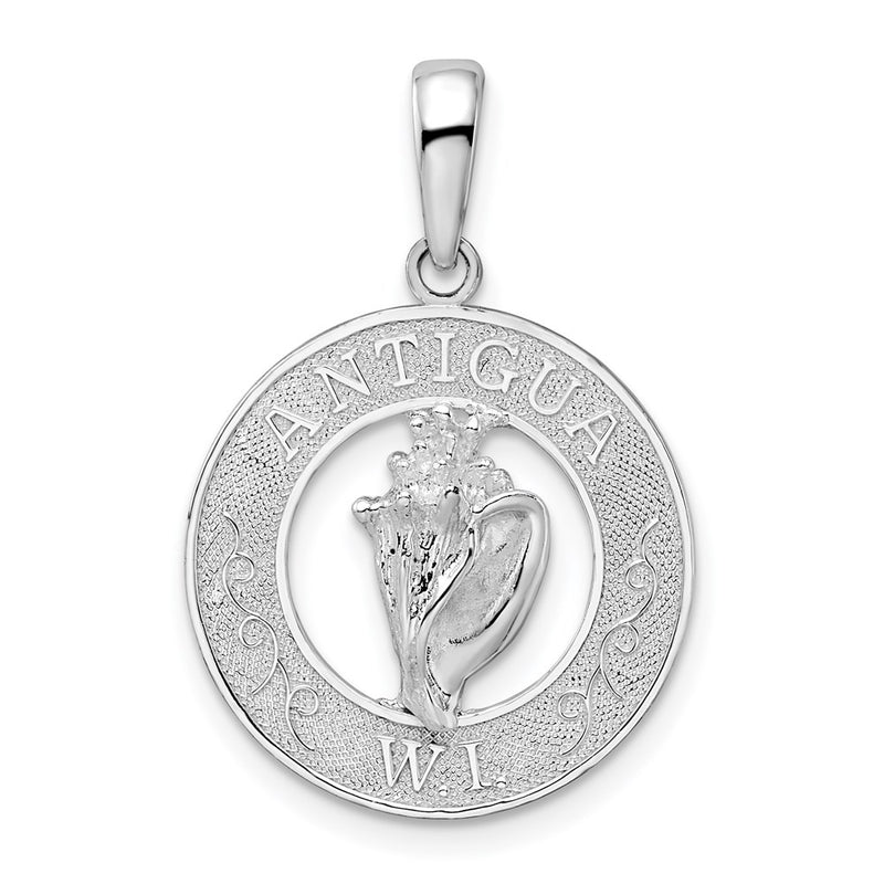 Sterling Silver De-Ani Rhodium-Plated Polished Antigua W.I. Circle Shell Pendant