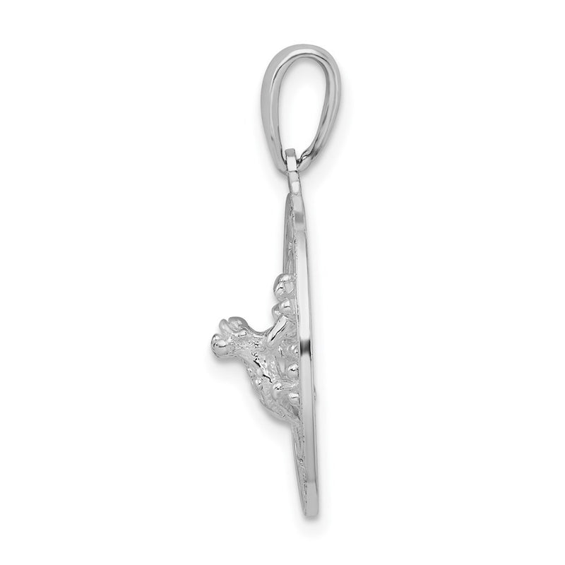 Sterling Silver De-Ani Rhodium-Plated Polished Antigua W.I. Circle Frog Pendant
