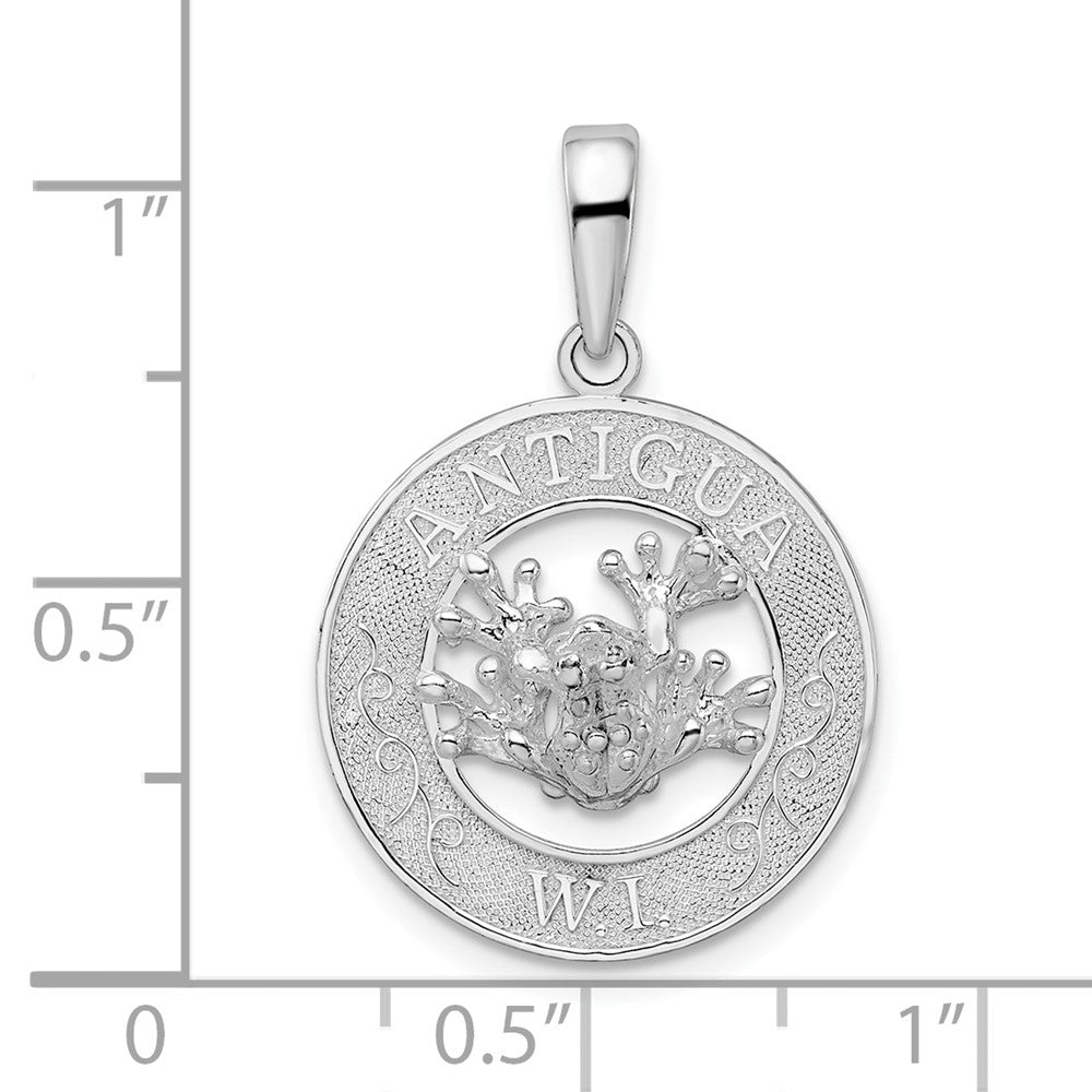 Sterling Silver De-Ani Rhodium-Plated Polished Antigua W.I. Circle Frog Pendant