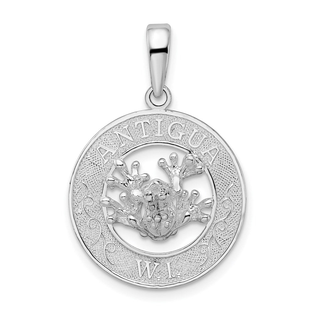Sterling Silver De-Ani Rhodium-Plated Polished Antigua W.I. Circle Frog Pendant