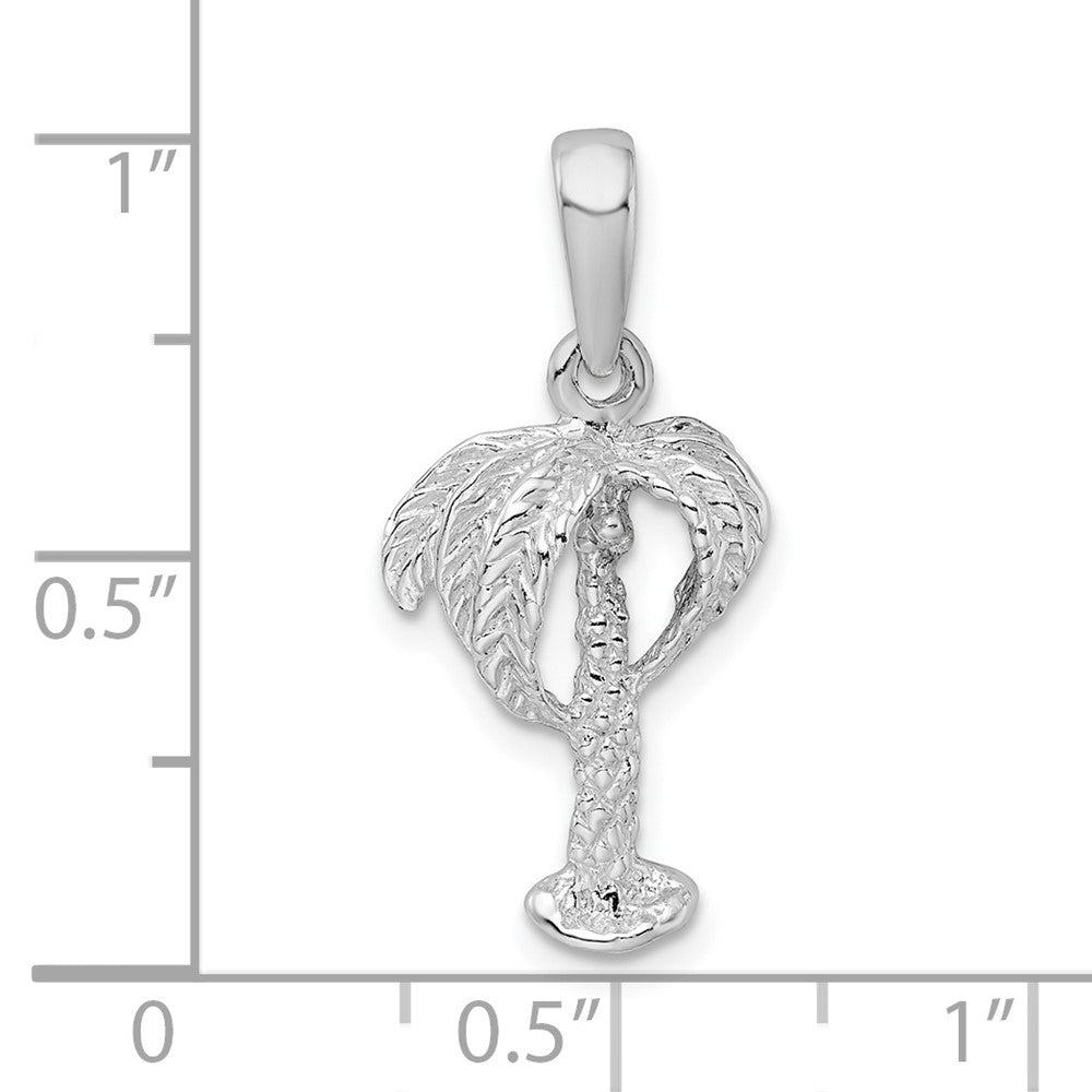 Sterling Silver De-Ani Rhodium-Plated Polished Palm Tree With Coconuts Pendant