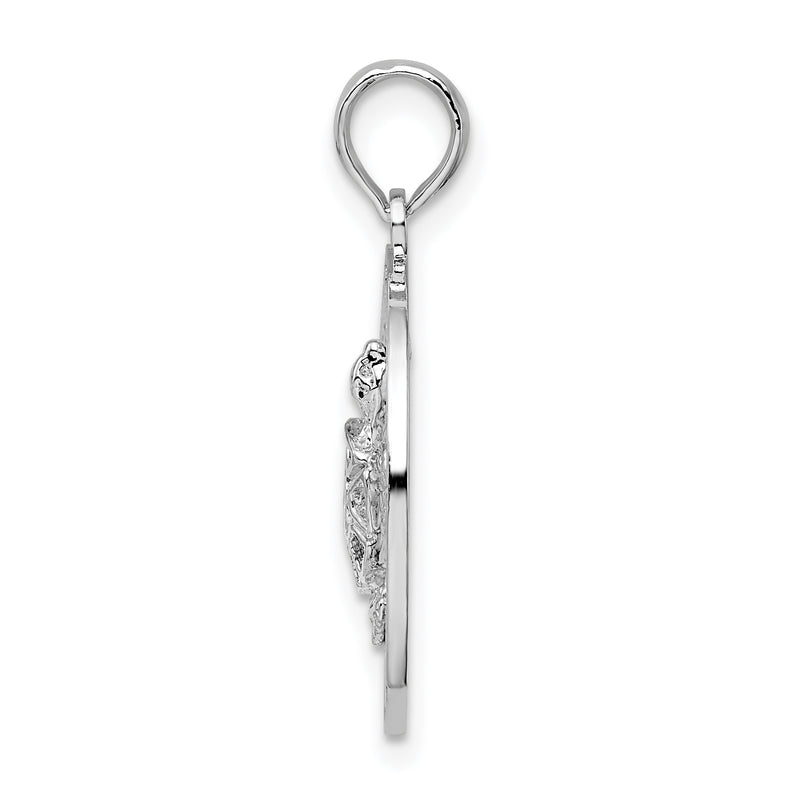 Sterling Silver De-Ani Rhodium-Plated Polished Bonaire Circle With Turtle Pendant