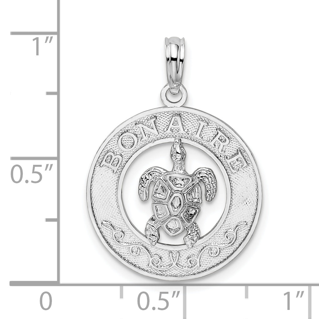 Sterling Silver De-Ani Rhodium-Plated Polished Bonaire Circle With Turtle Pendant