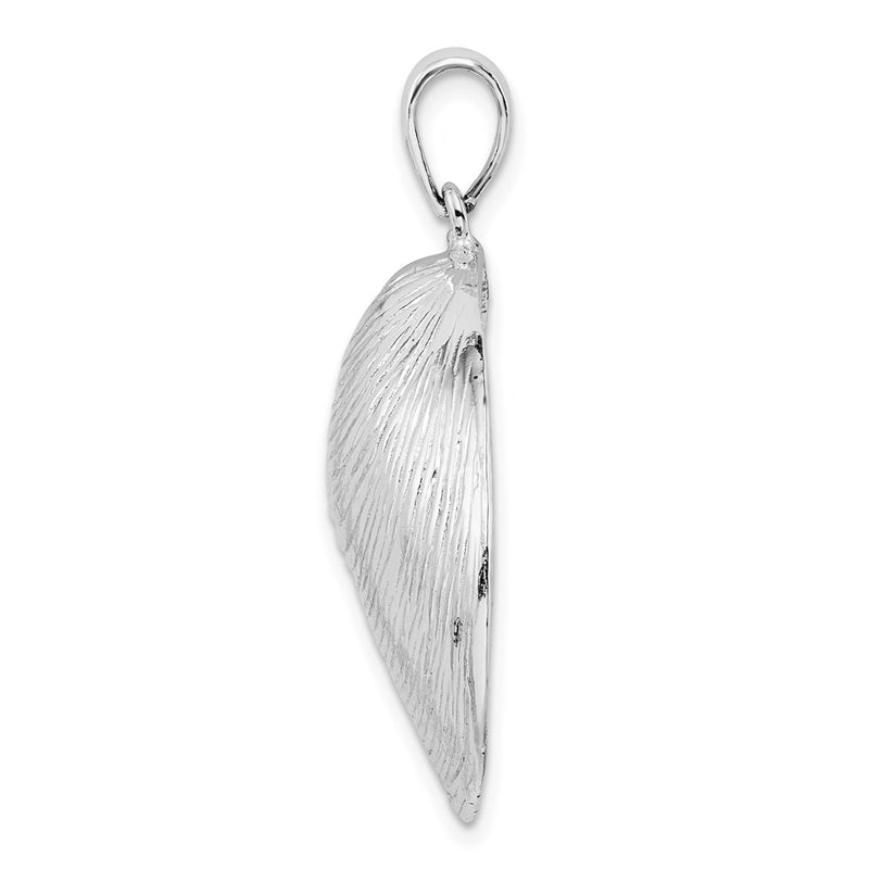 Sterling Silver De-Ani Rhodium-Plated Polished 3D Large Clam Shell Pendant