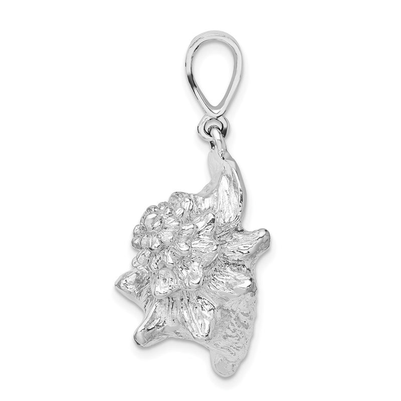 Sterling Silver De-Ani Rhodium-Plated Polished 3D Conch Shell Pendant
