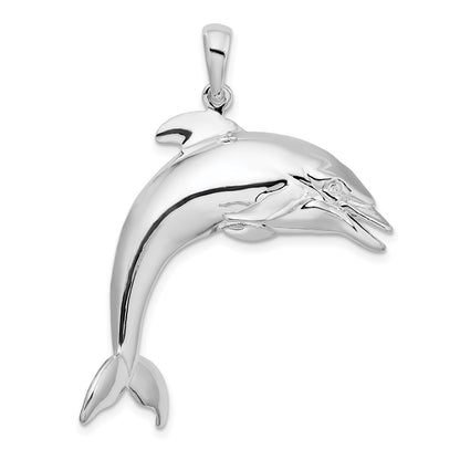 Sterling Silver De-Ani Rhodium-Plated Polished 3D Jumping Dolphin Pendant