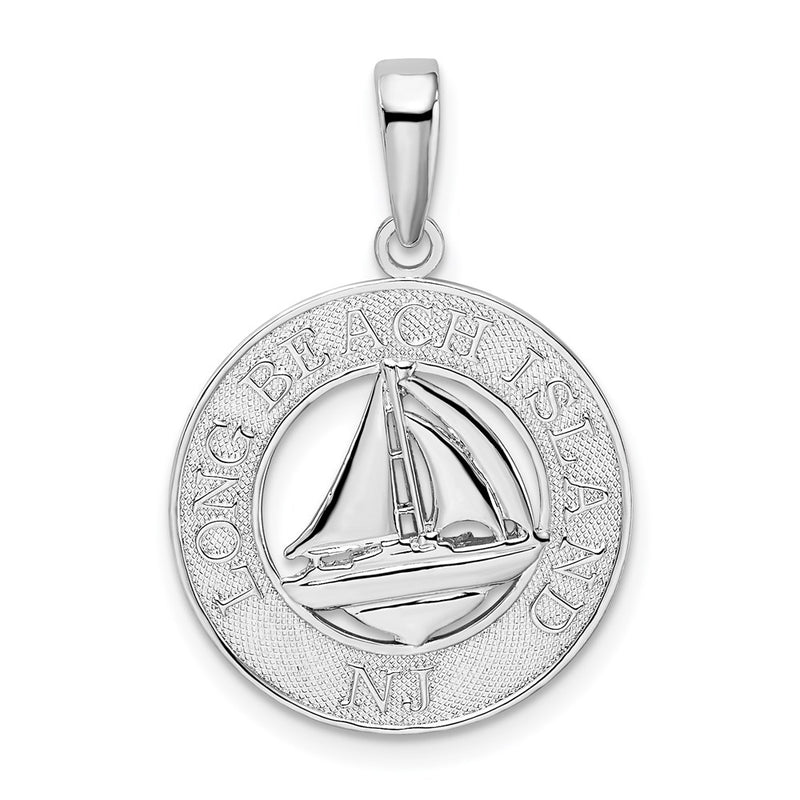 Sterling Silver De-Ani Rhodium-Plated Long Beach Island New Jersey With Sailboat Pendant
