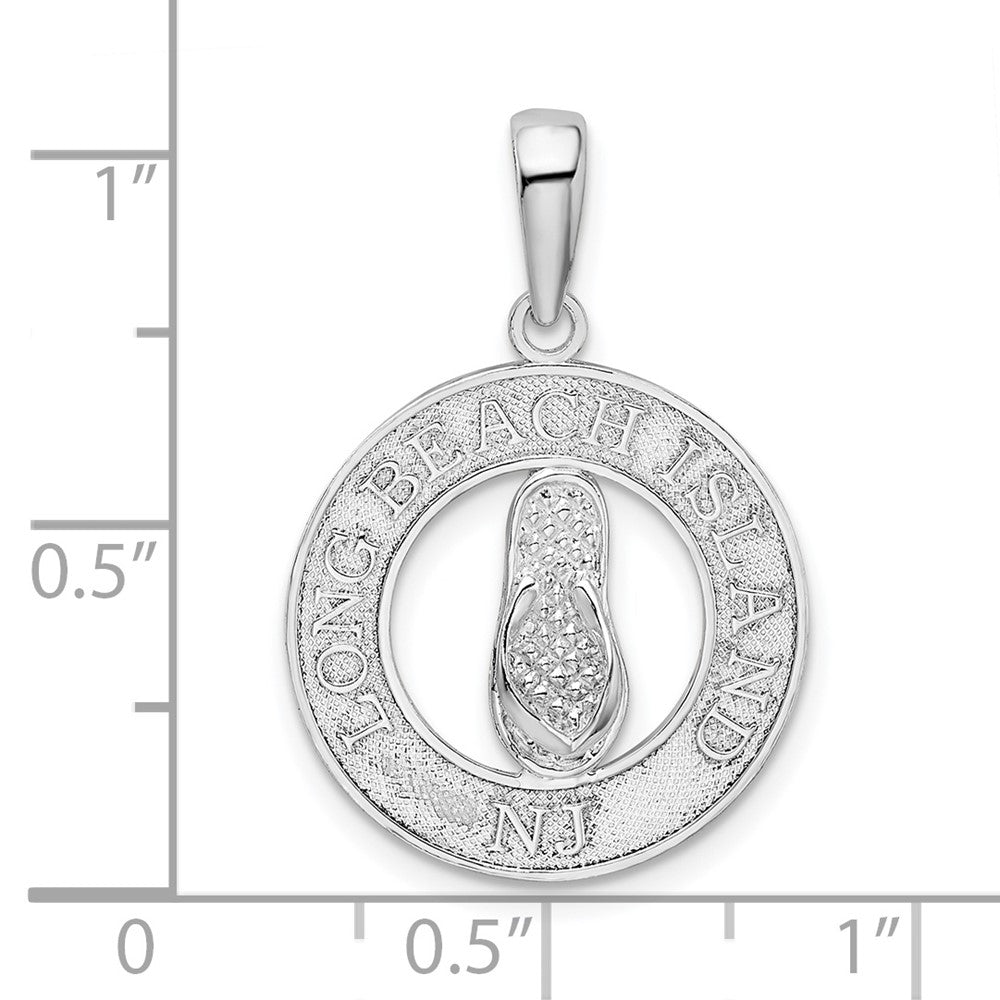 Sterling Silver De-Ani Rhodium-Plated Long Beach Island New Jersey With Flip-Flop Pendant