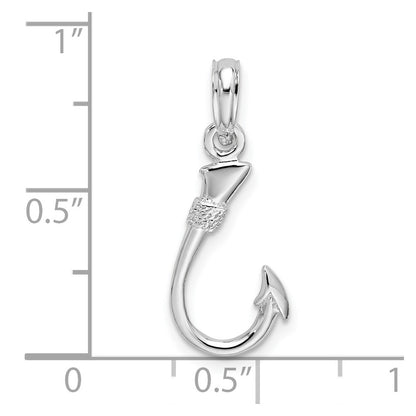 Sterling Silver De-Ani Rhodium-Plated Polished 3D Fish Hook Pendant