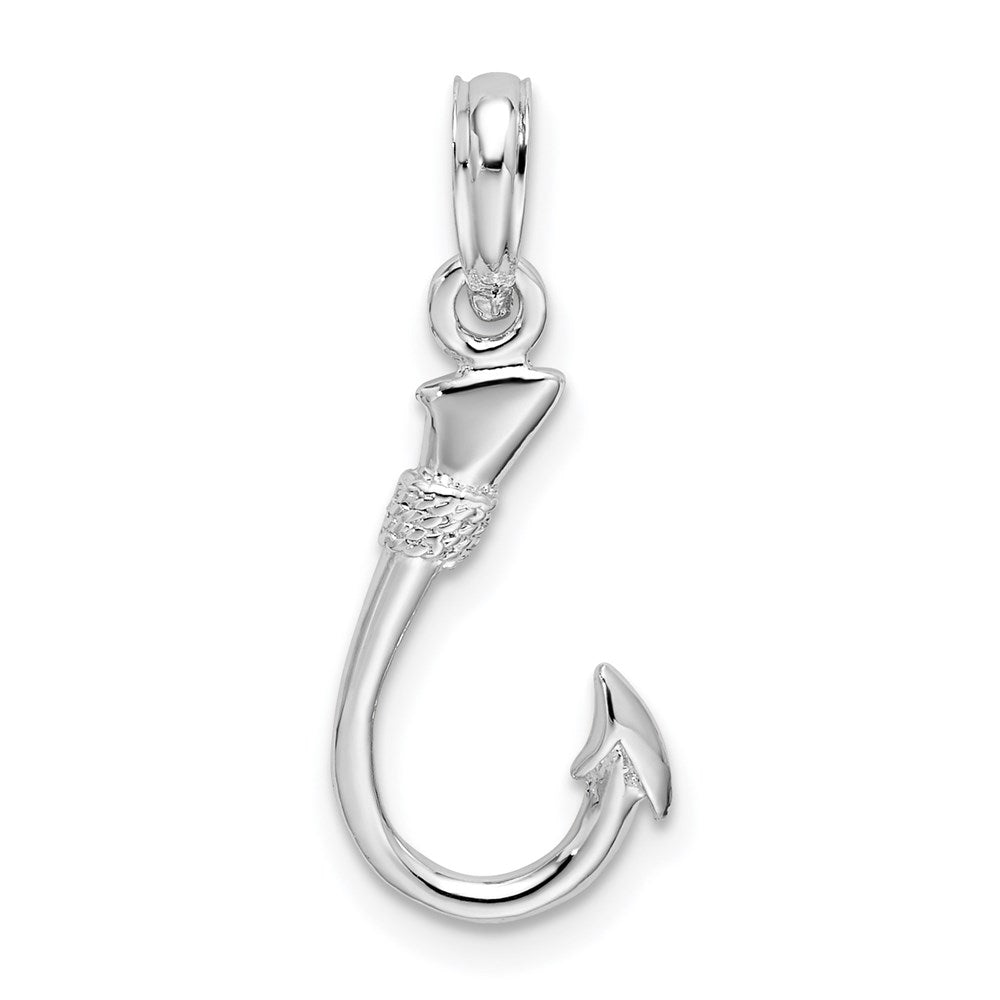 Sterling Silver De-Ani Rhodium-Plated Polished 3D Fish Hook Pendant